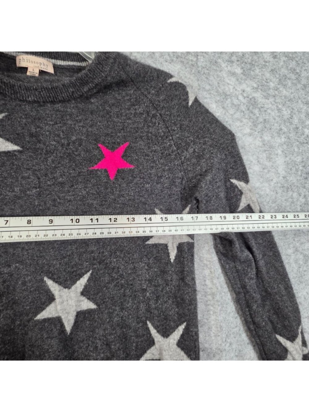 Philosophy Women's Cashmere Star Sweater Gray Pink Fuchsia Cozy Chic L - Picture 3 of 9
